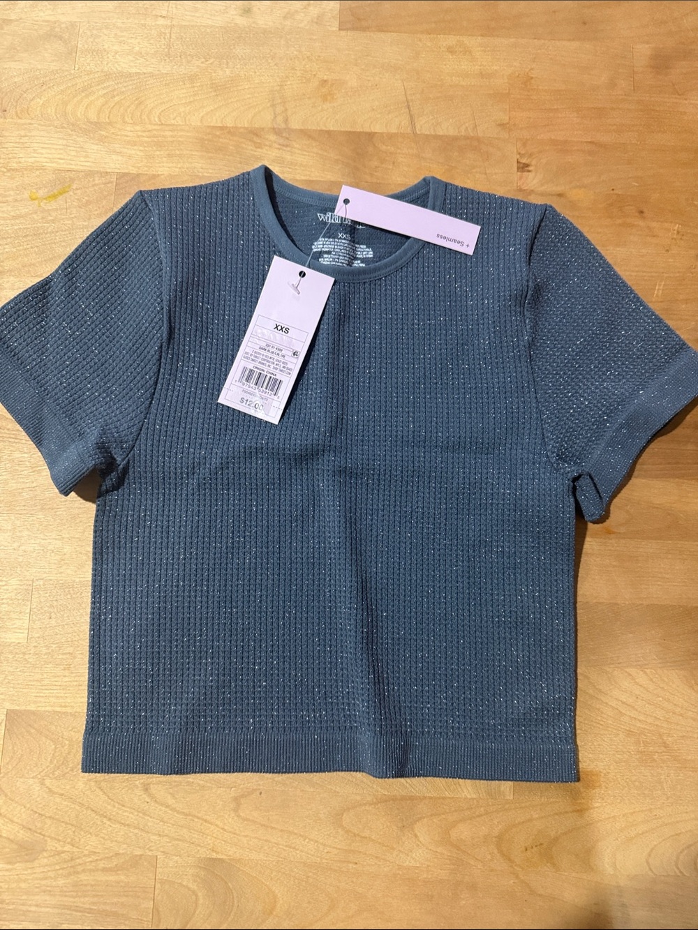 NWT Kids Wild Fable Dark Blue Sparkle Ribbed Short Sleeve Top XXS